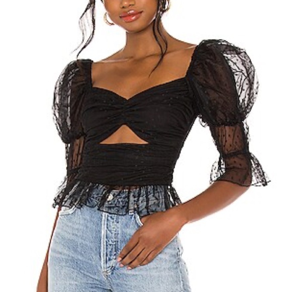 LPA Black Sheer Puff Sleeve Blouse